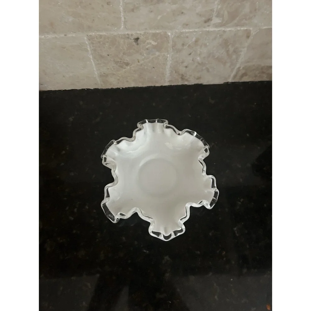 Vintage Fenton Ruffled Milk Glass Bowl Candy Dish Cottagecore